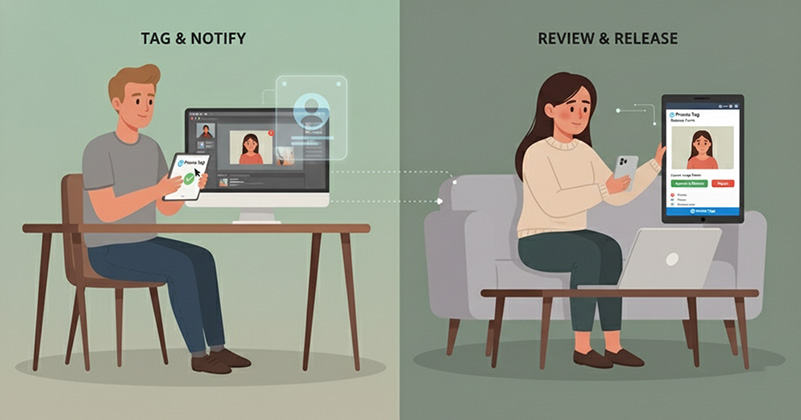 Professional photographer tagging content